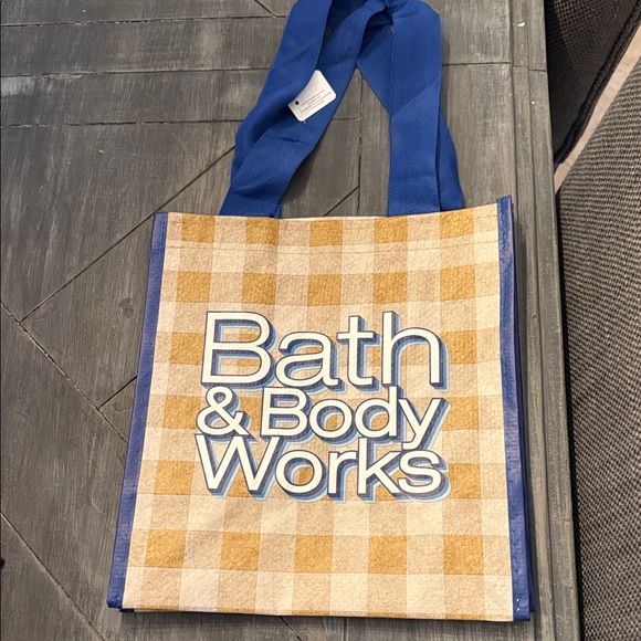Bath & Body Works reusable Checkered Tote with Blue Accents. New!! - Picture 1 of 3